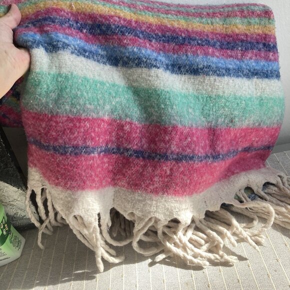 Free People Skye Stripe Throw Blanket 60” x 51” Fringed Boho Striped Fuzzy Cozy - Picture 5 of 14